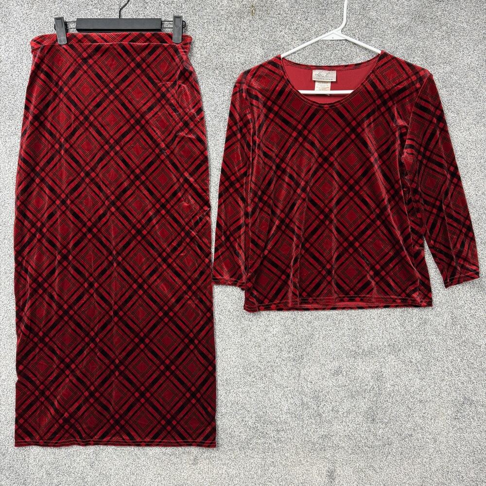 Vintage Y2K Kathie Lee Collection Velour Skirt Set Small Grunge Dark Academia